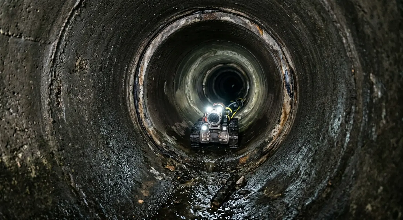 Robotic sewer camera inspecting pipe interior for Drain Snake Service in Pelham Manor